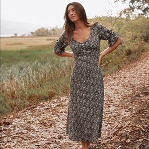 Christy Dawn Charcoal and White Patterned Midi Dress